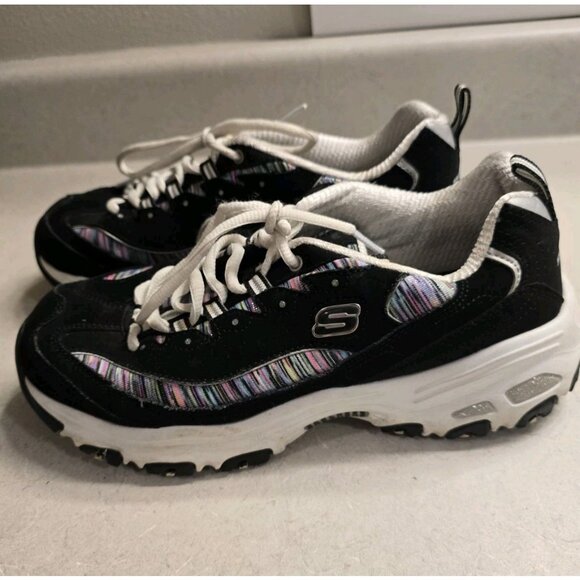 Skechers D’Lites Sport Shoes Women’s Size 9 Black with Pink Trim - Picture 1 of 7
